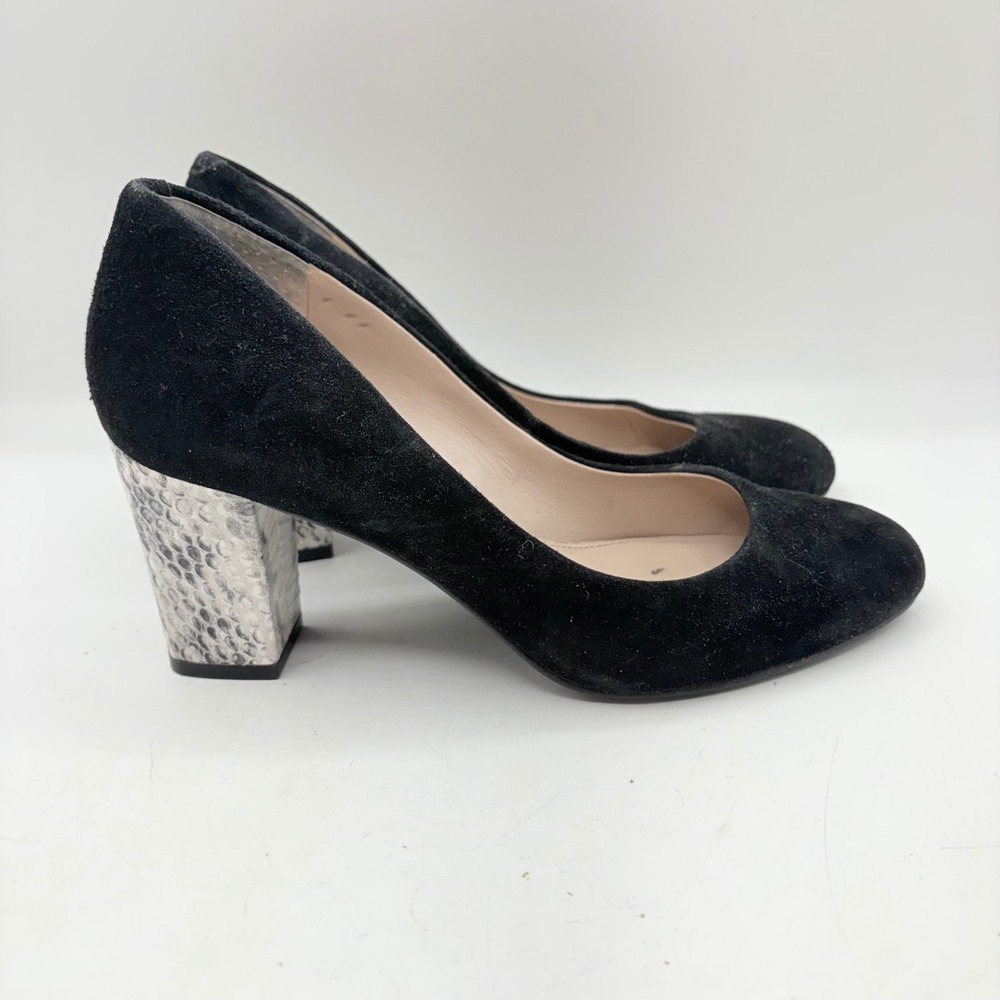 Shoes of Prey Black Suede‎ Snakeskin Block Heel Pumps Round Toe Womens 6.5 W